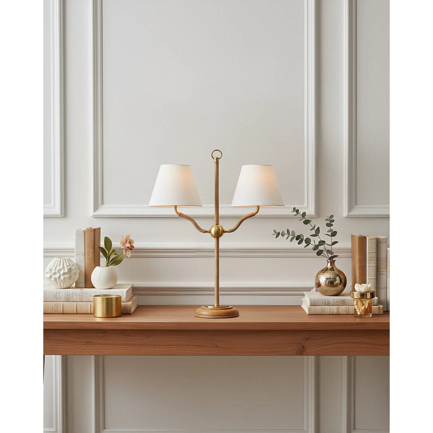 007 SI-2007861 | Lifestyle | Sirocco Desk Lamp by Currey and Company in natural, antique brass. Made from rope, metal, wood in a modern style.
