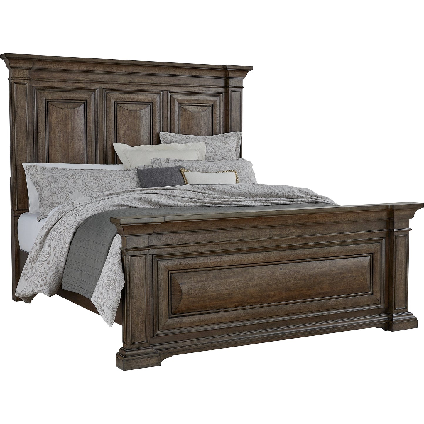 001 SI-2143491,SI-2143492,SI-2143493 | Primary Silo | Woodbury Panel Bed by Pulaski Furniture in cowboy boots brown. Made from rubberwood in a traditional style.