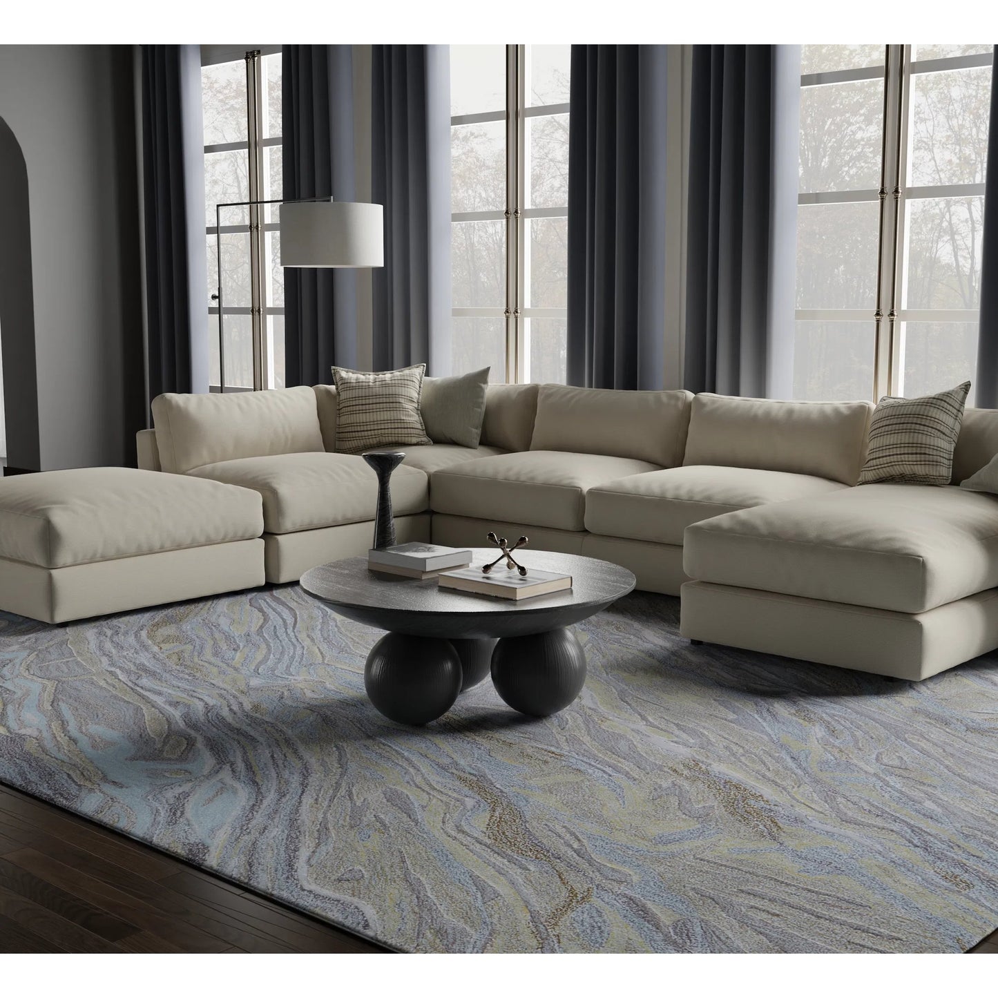 008 SI-2238417,SI-2238418,SI-2238419,SI-2238420,SI-2238421,SI-2238422 | Lifestyle | Kawai Rug - KAW8982F by Feizy in blue, green, gray. Made from wool, viscose in a unique style.