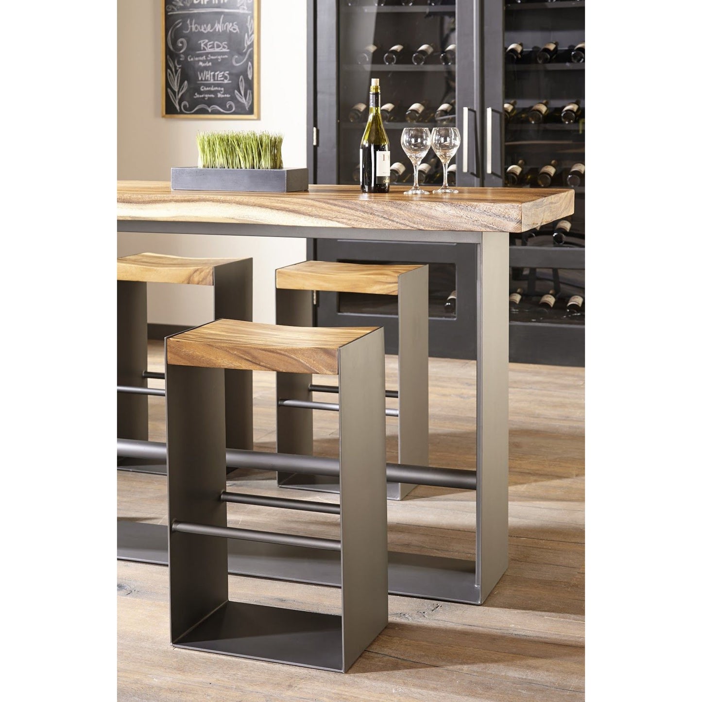 009 SR-820546 | Lifestyle | Iron Frame Bar Table by Phillips Collection in black, brown. Made from wood in a modern style.