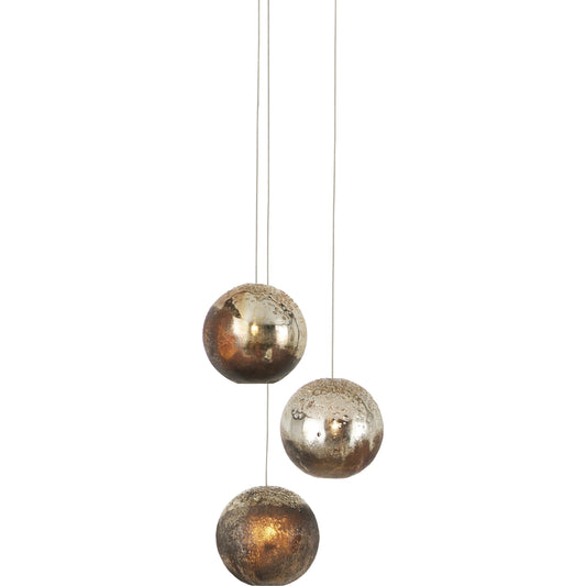 Pathos 3-LIGHT Multi-Drop Pendant by Currey and Company in antique silver, antique gold, matte charcoal, silver. Made from glass in a modern style.
