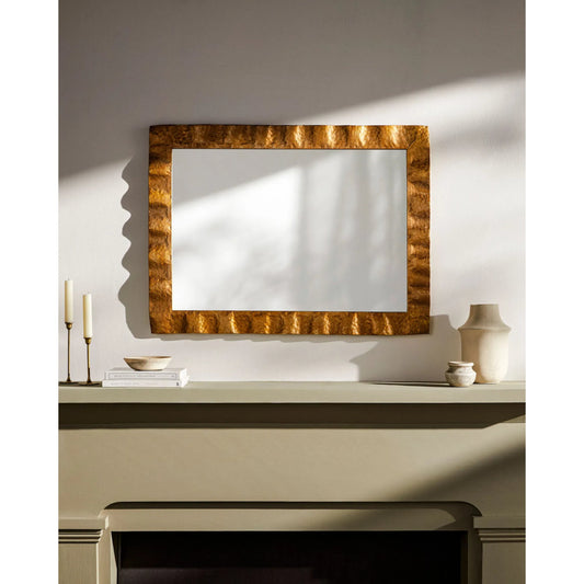 Danica Wavy Accent Mirror by Surya in gold and antiqued gold. Made from iron in a modern style.