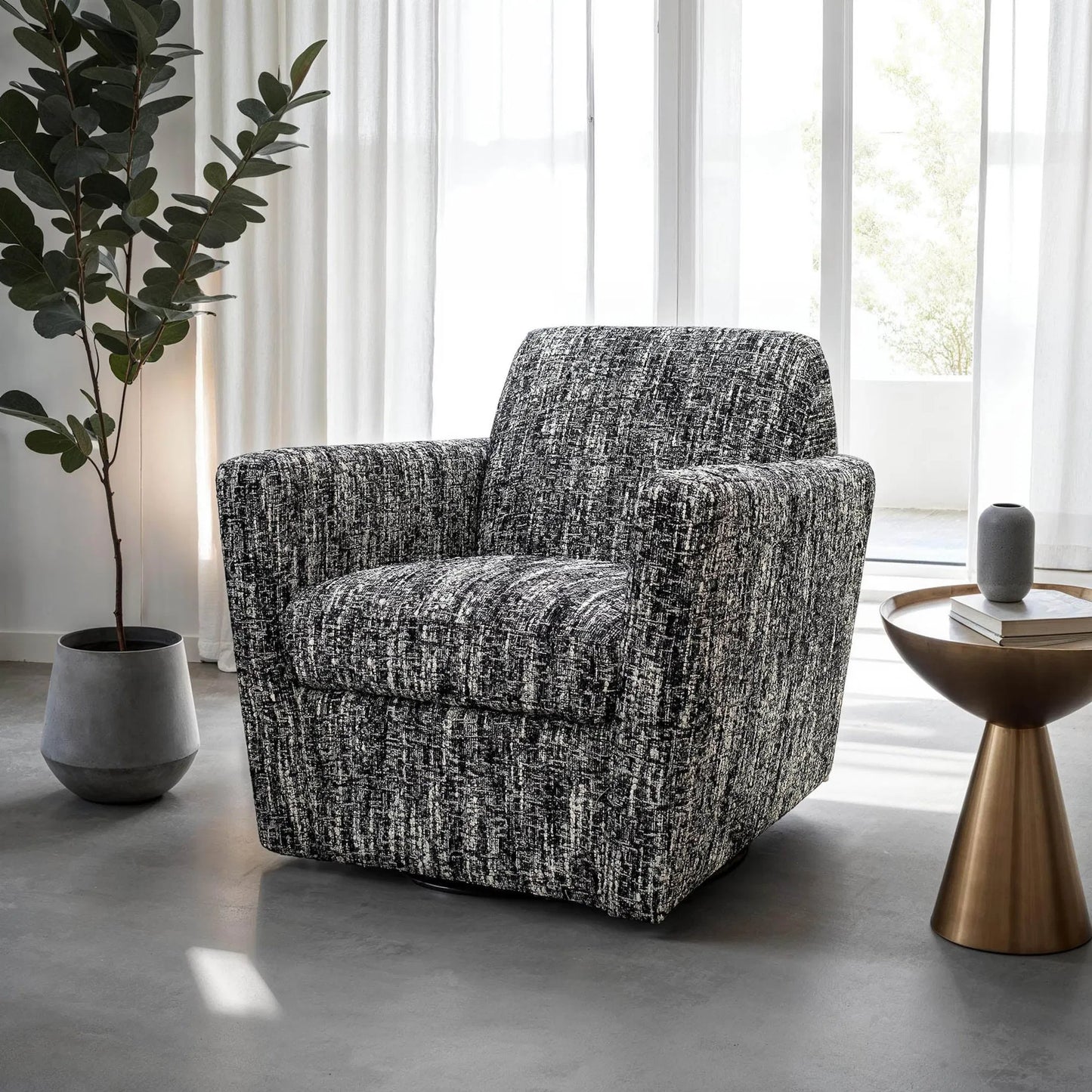 010 SI-2452761 | Lifestyle | Cooper Swivel Club Chair by LH Imports in matte black. Made from pine, hardwood, metal, pu foam, polyester in a modern style.