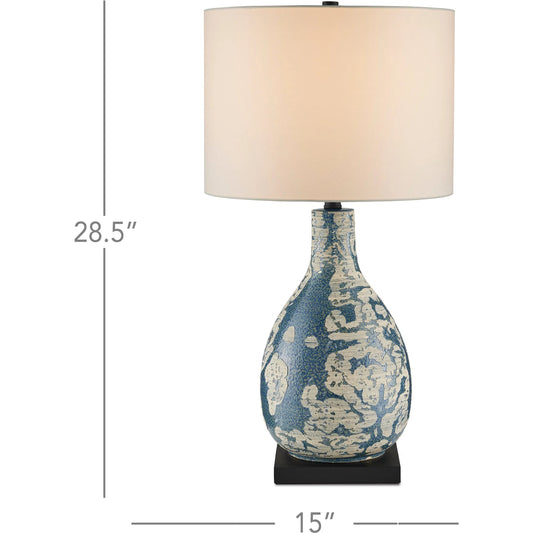 Ostracon Table Lamp by Currey and Company in vintage blue. Made from ceramic, composite in a modern style.