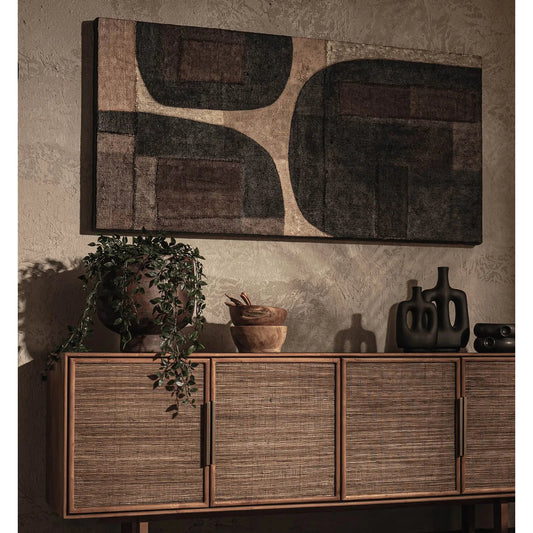 D-Bodhi Artwork by LH Imports in brown. Made from reclaimed wood, rice bags, reused jute fabri in a unique style.