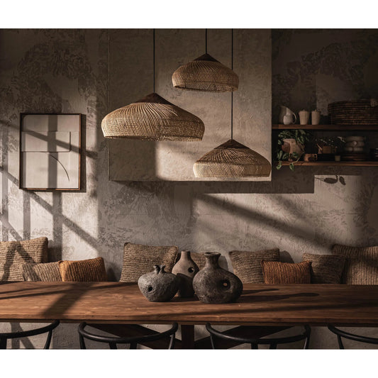 D-Bodhi Banjo Pendant by LH Imports in natural and natural, gold. Made from reclaimed teak wood, natural rattan, iron in a cottage & farmhouse style.