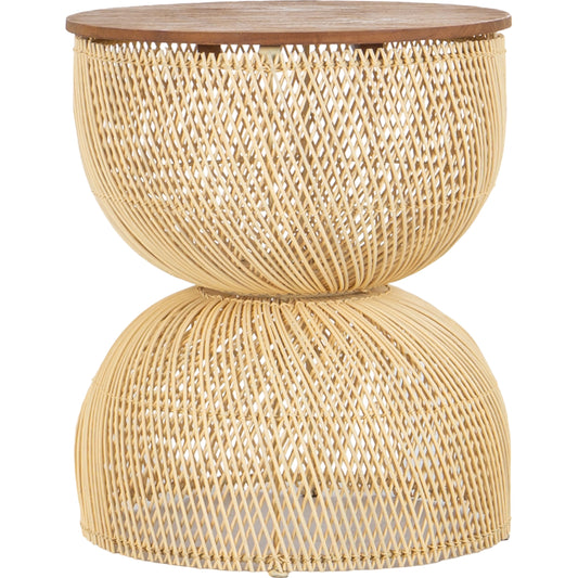 001 SI-2004233 | Primary Silo | D-Bodhi Wave Side Table by LH Imports. Made from reclaimed teak, rattan, reclaimed iron in a cottage & farmhouse style.