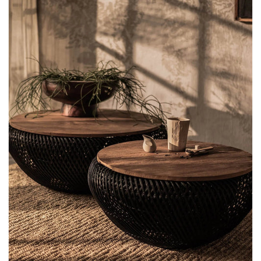 D-Bodhi Wave Coffee Table by LH Imports. Made from reclaimed teak wood, rattan, iron in a cottage & farmhouse style.