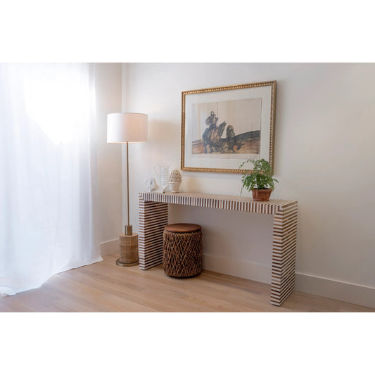 D-Bodhi Knut Side Table by LH Imports. Made from reclaimed teak, handwoven abaca, reclaimed iron in a cottage & farmhouse style.