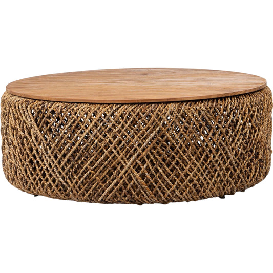 026 SI-2004226 | Primary Silo | D-Bodhi Knut Coffee Table by LH Imports in bodhi knut coffee table. Made from reclaimed teak, handwoven abaca, reclaimed iron in a rustic style.