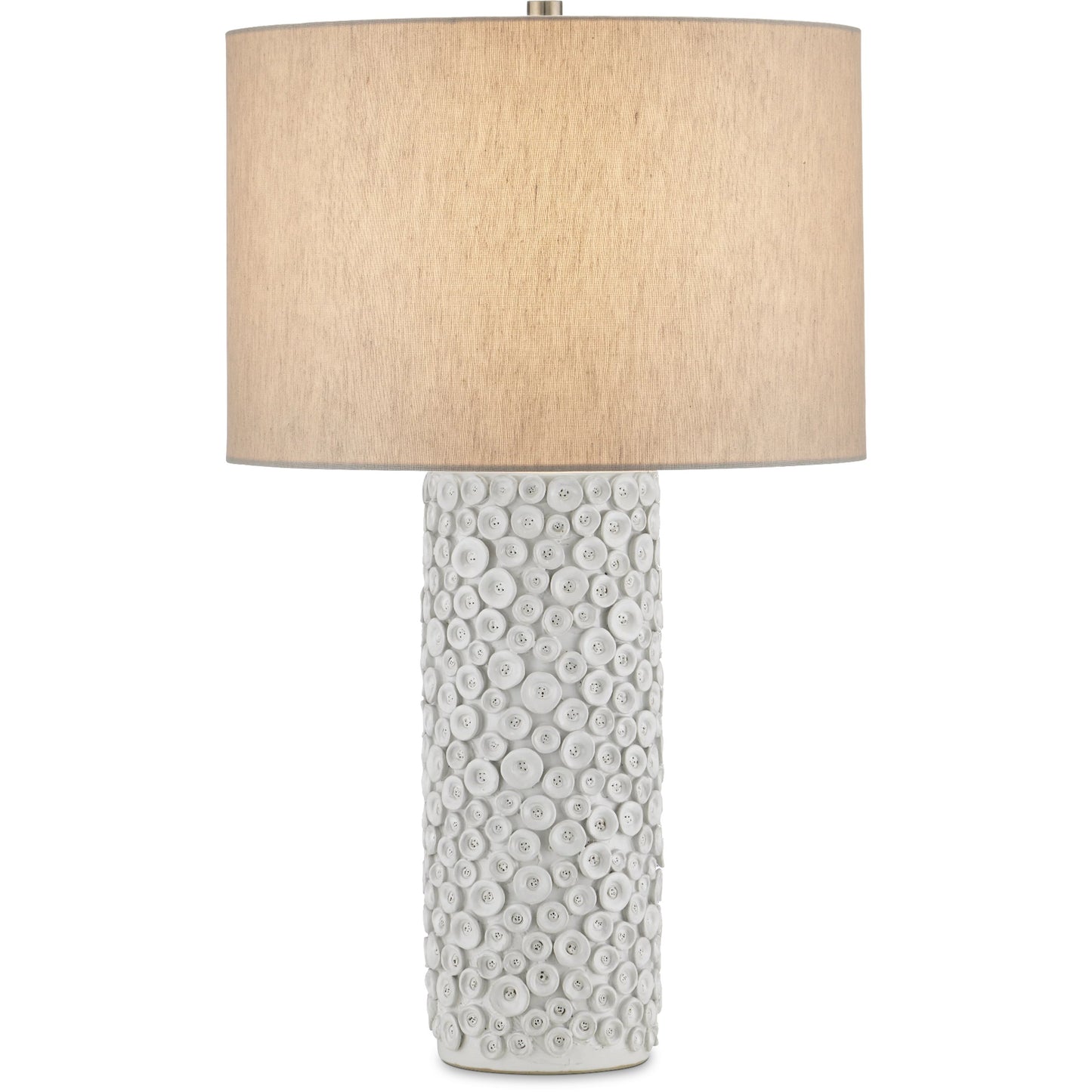 001 SI-2191677 | Primary Silo | Buttons Table Lamp by Currey and Company in white. Made from ceramic, metal in a modern style.
