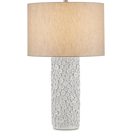 Buttons Table Lamp by Currey and Company in white. Made from ceramic, metal in a modern style.