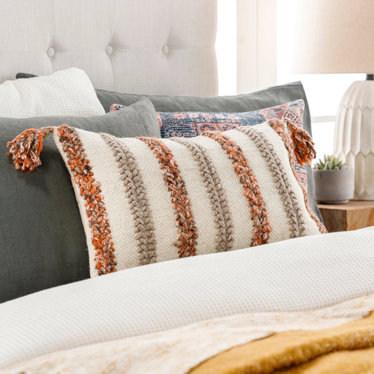 Dacia Pillow - 32433 by Surya in cream, burnt orange, light brown. Made from 75% wool, 25% polyester, 100% cotton in a eclectic & global style.