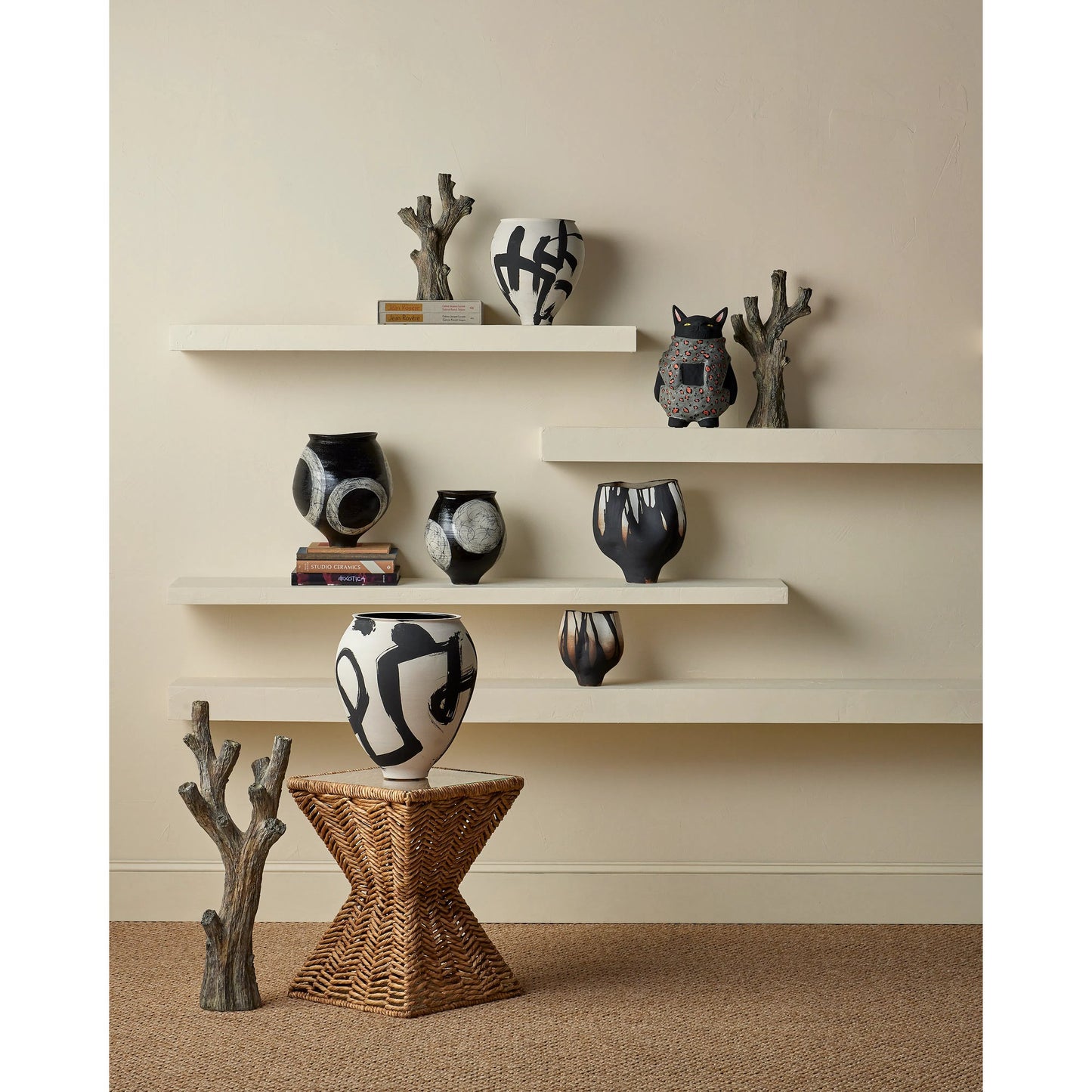 006 SI-2191839 | Lifestyle | Satori Vase by Currey and Company in black, light gray. Made from porcelain in a modern style.