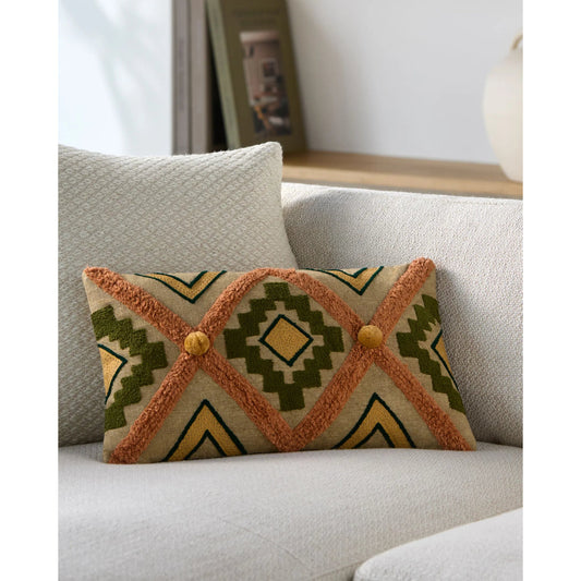 Declan Pillow - 14113 by Livabliss in olive, orange. Made from 100% cotton in a eclectic & global style.