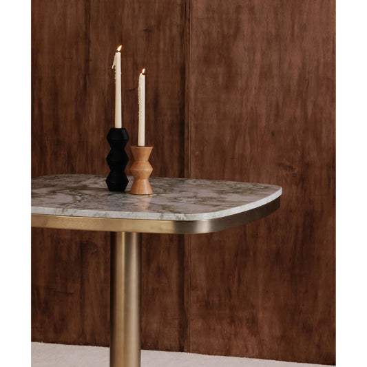 Sequence Wooden Candle Holder by Moe's Home Collection in brown. Made from mango wood, antique metal cup in a modern style.
