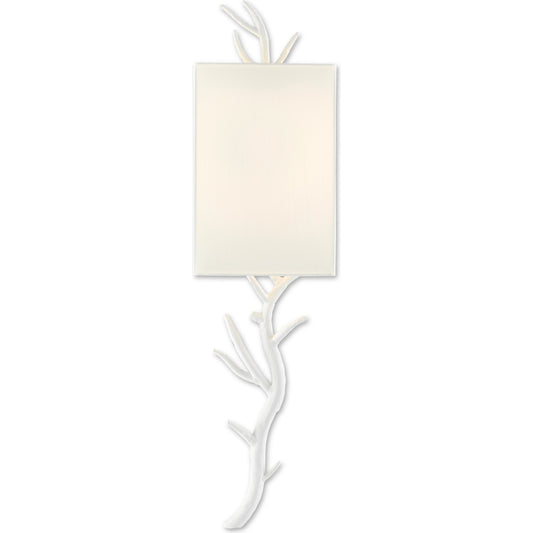 001 SR-767728 | Primary Silo | Baneberry Wall Sconce by Currey and Company in gesso white. Made from wrought iron in a transitional style.