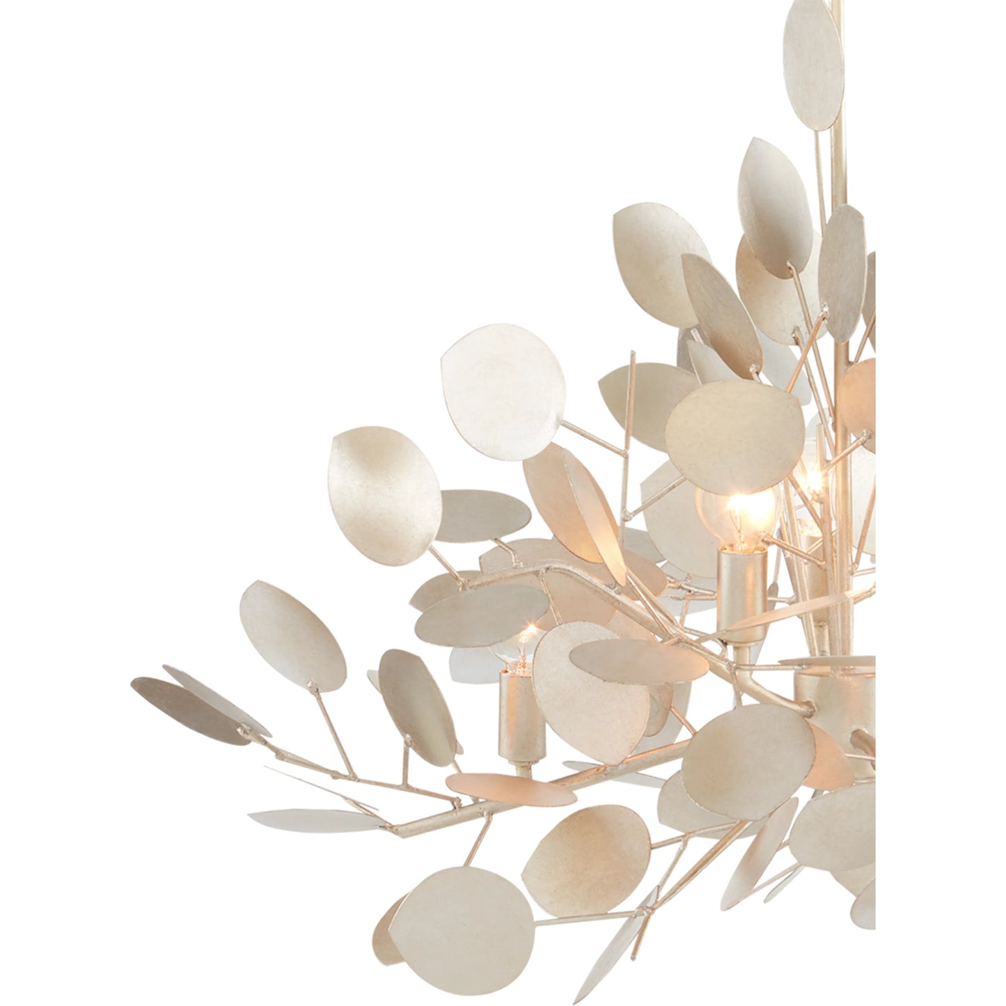 007 SI-1894402 | Additional Silo | Lunaria Chandelier by Currey and Company in contemporary silver leaf. Made from wrought iron in a transitional style.
