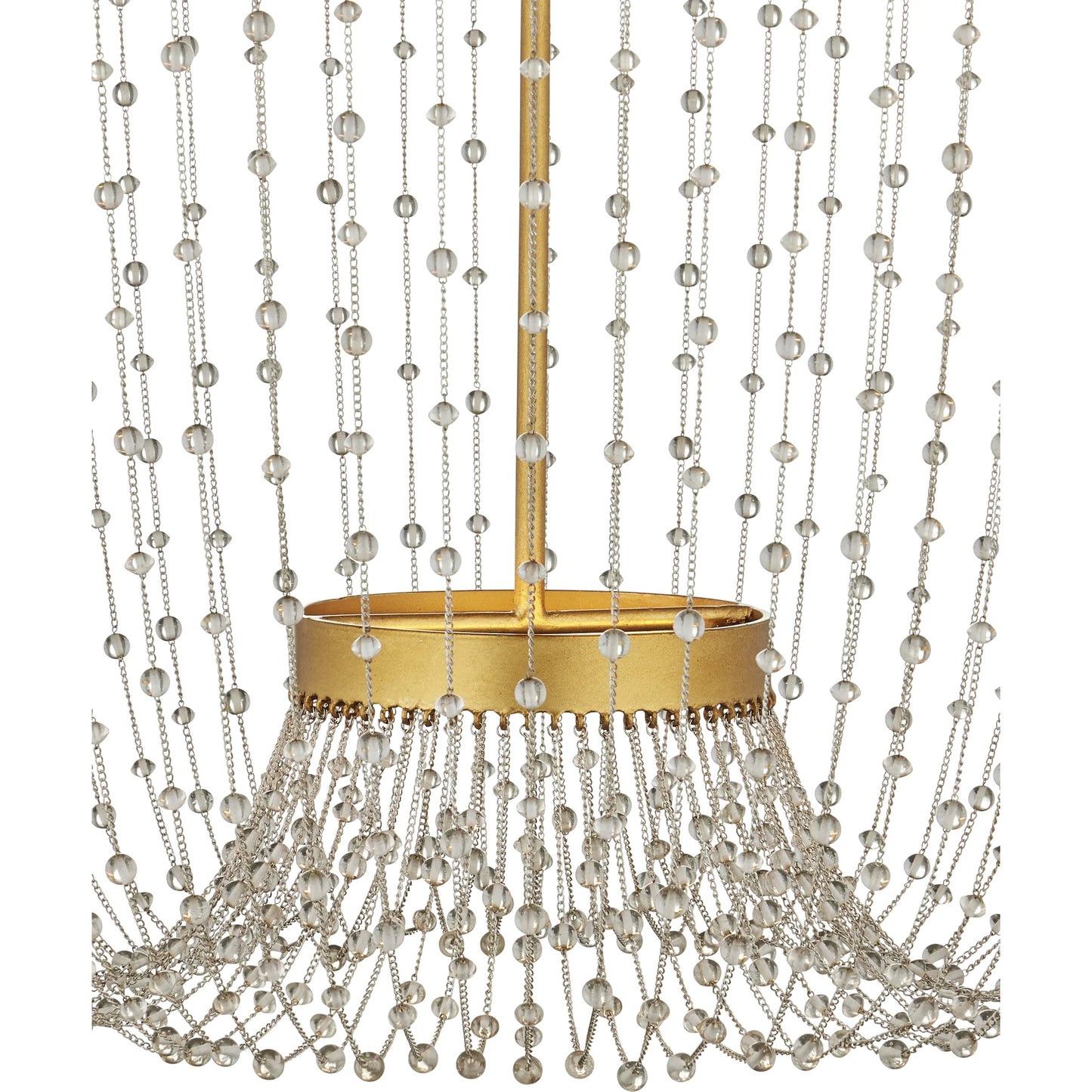 003 SI-2257409 | Additional Silo | Mademoiselle Chandelier by Currey and Company in contemporary gold leaf, contemporary gold, clear. Made from glass beads, wrought iron in a unique style.