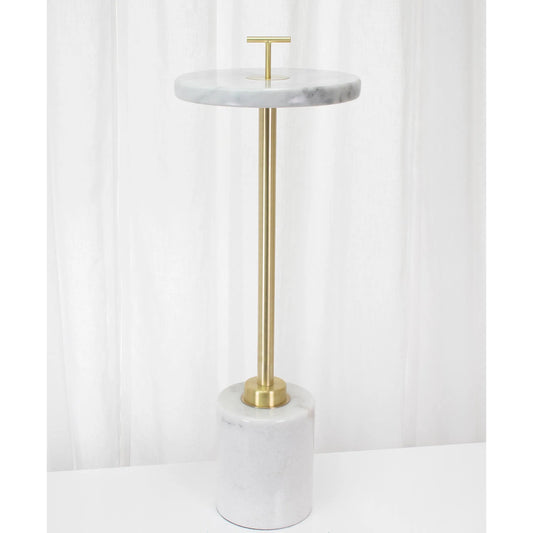 Dean Drink Table by Couture Lamps in white marble and metal. Made from marble, metal in a modern style.