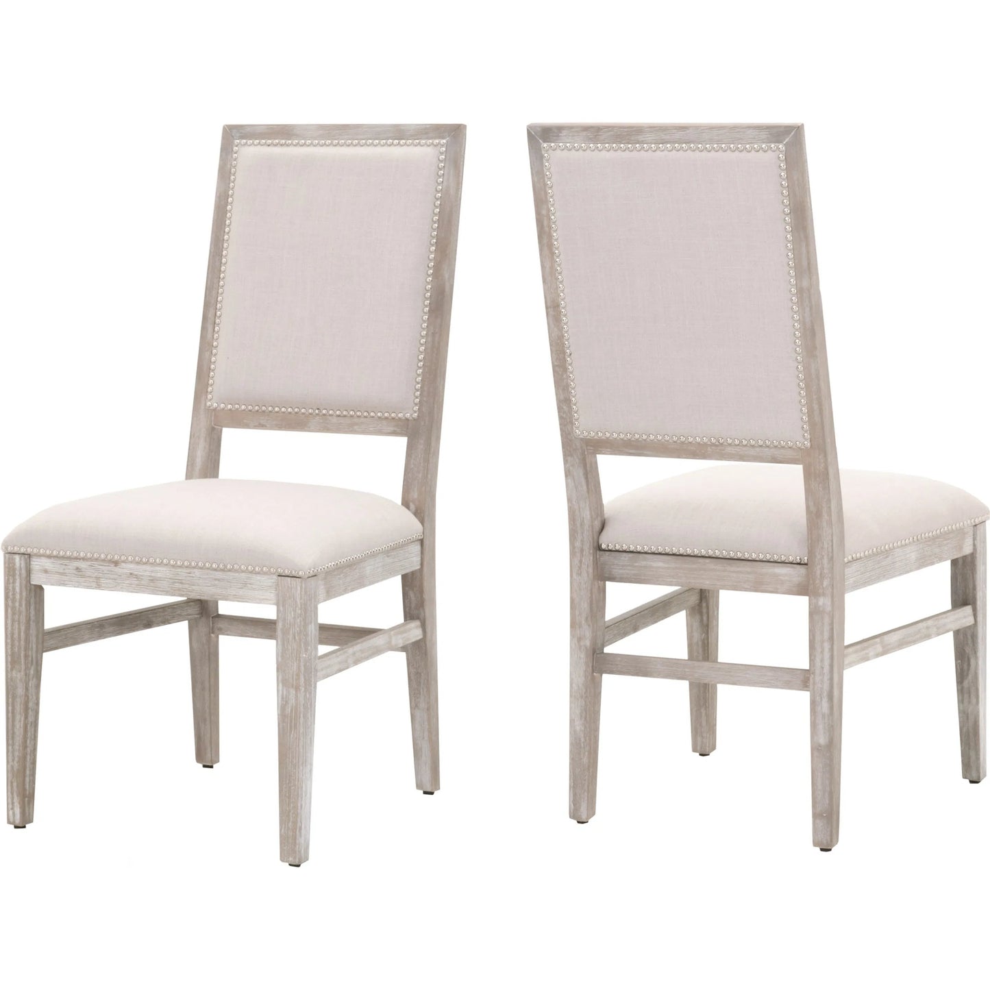 007 SR-387201 | Unknown | Dexter Dining Chair by Essentials For Living in stone linen, natural gray, silver nail heads. Made from rubberwood, linen in a traditional style.