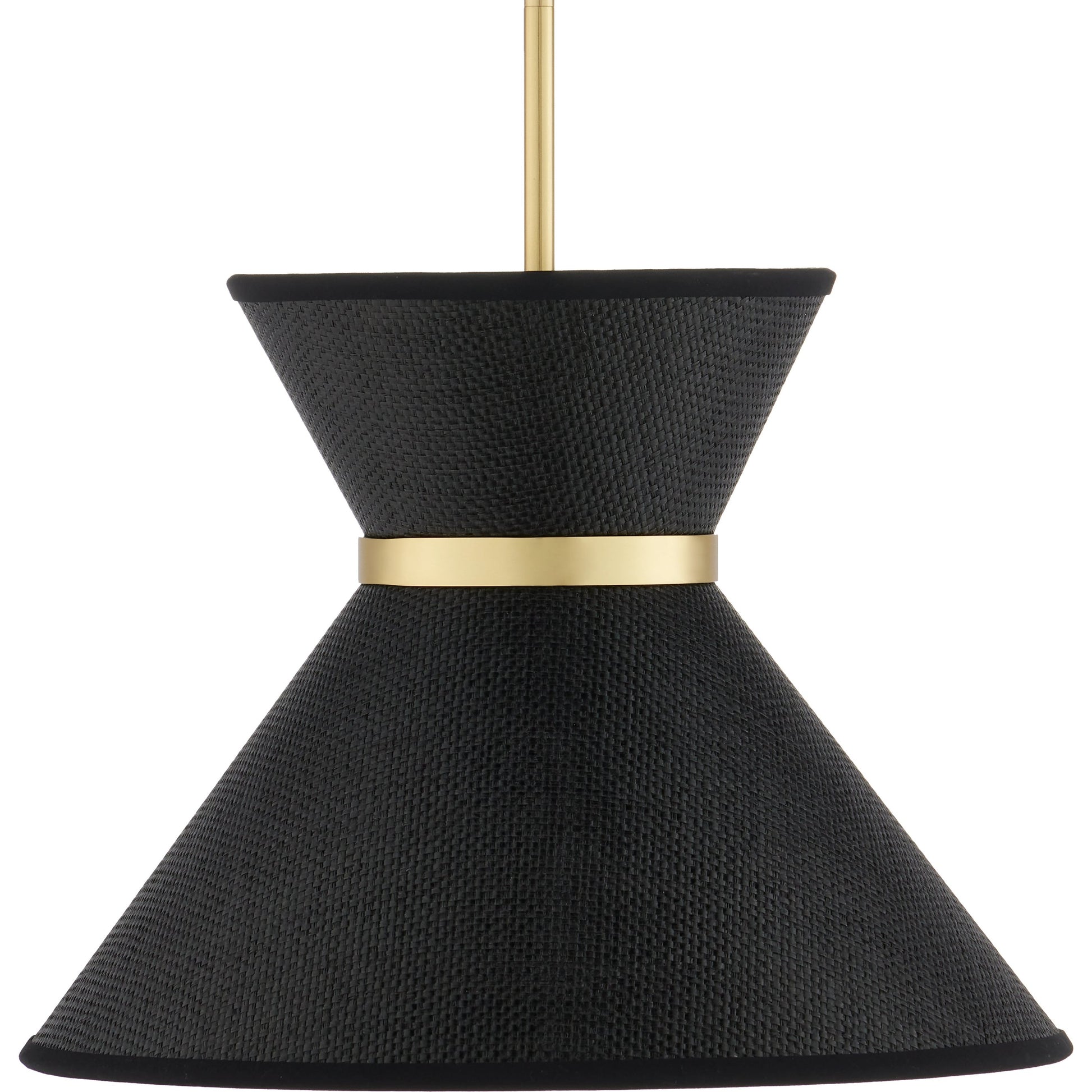 Avignon Pendant by Currey and Company in black, polished brass. Made from metal, paper in a modern style.