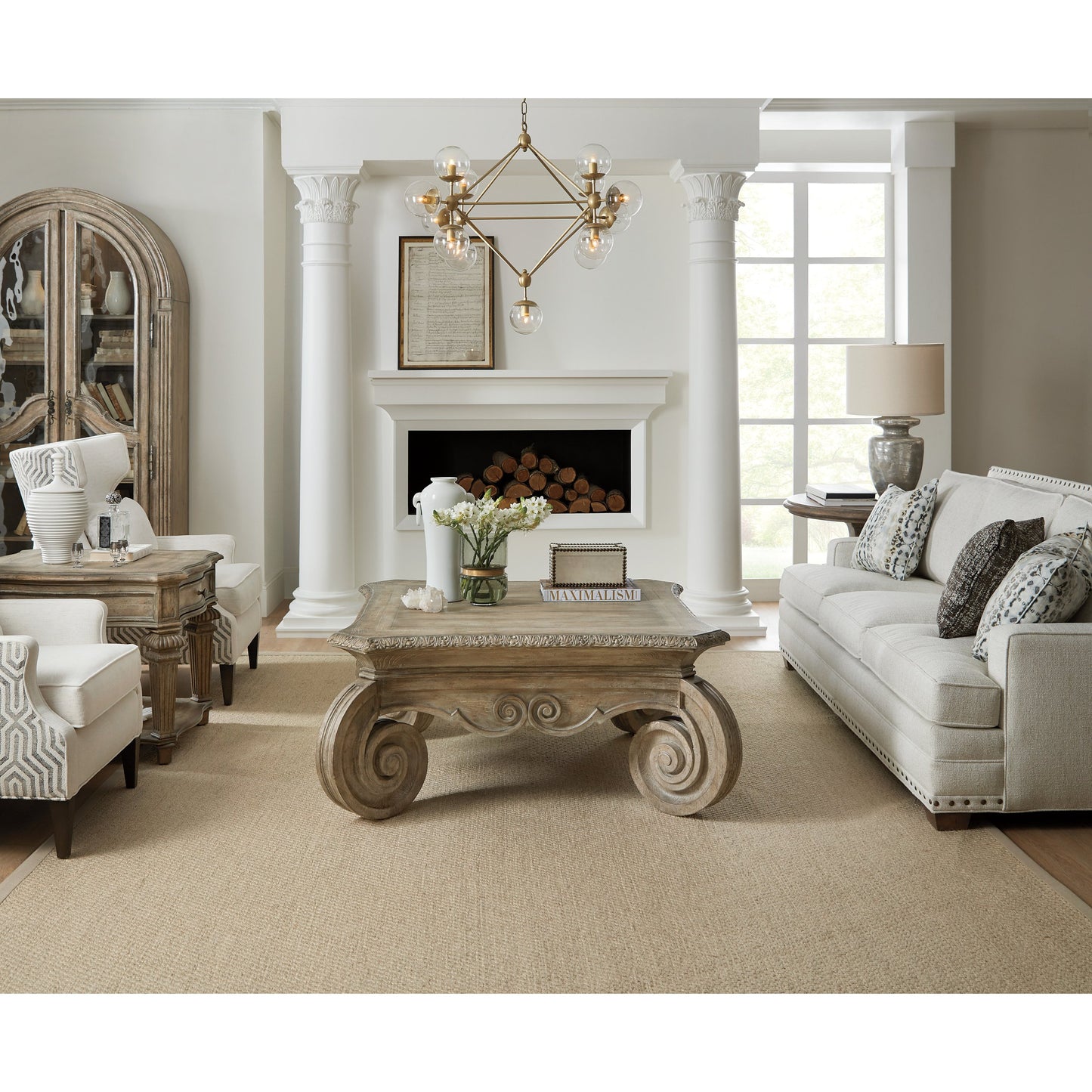 004 SI-1748573 | Lifestyle | Castella End Table by Hooker Furniture in antique slate. Made from pecan, quartered walnut, quartered black walnut, ash, maple veneers in a traditional style.