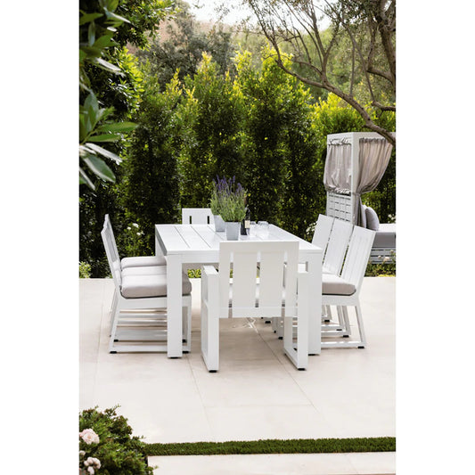 Newport Outdoor 90" Dining Table by Sunset West in frost. Made from aluminum in a modern style.