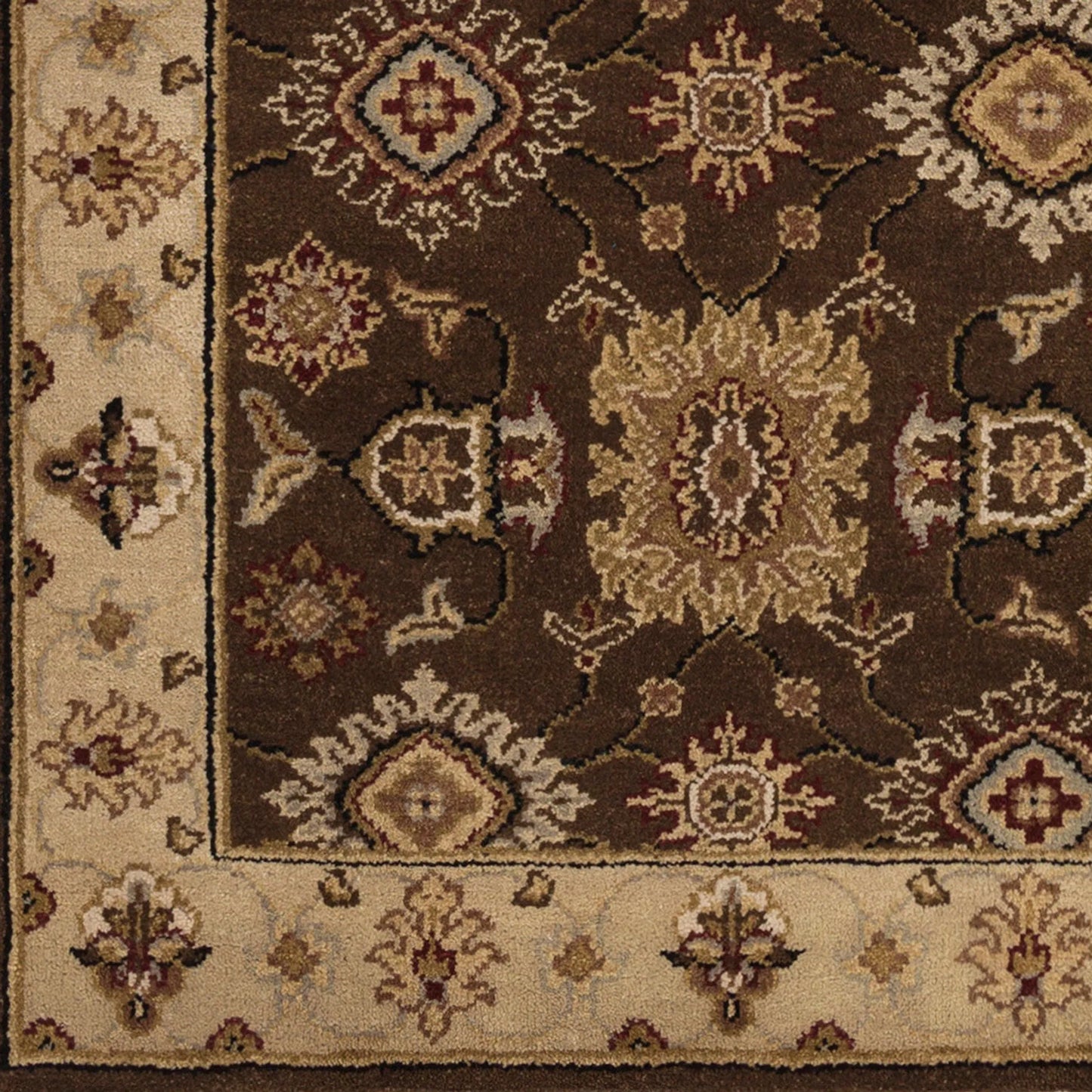 003 82717-26507 | Closeup | DIN-1595 Rug by Surya in ivory, dark brown, tan, olive. Made from 100% wool in a unique style.