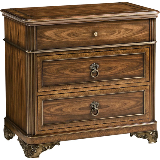 Viceroy Bedside Chest by Jonathan Charles in brown and santos brown, antique brass. Made from mahogany, cerejeira veneers, santos rosewood crown veneers, brass in a traditional style.