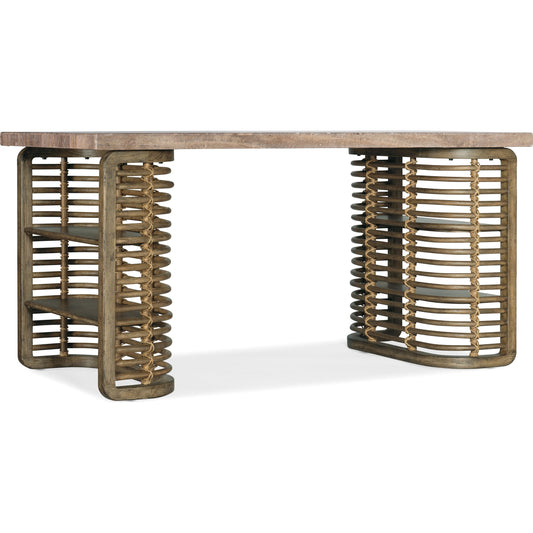 Sundance Writing Desk by Hooker Furniture in cliffside. Made from pecan veneers, rope, stone veneers in a coastal style.