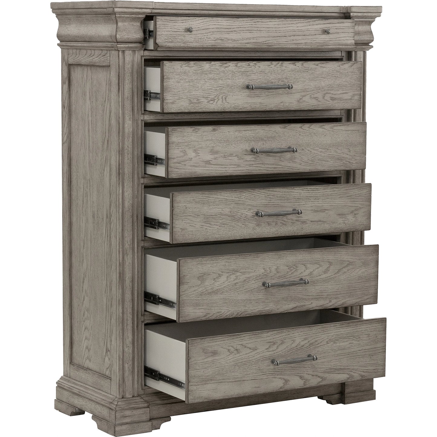 003 SI-2155606 | Additional Silo | Madison Ridge-Drawer Chest by Pulaski Furniture in bluff grey. Made from asian hardwood, oak veneers in a traditional style.