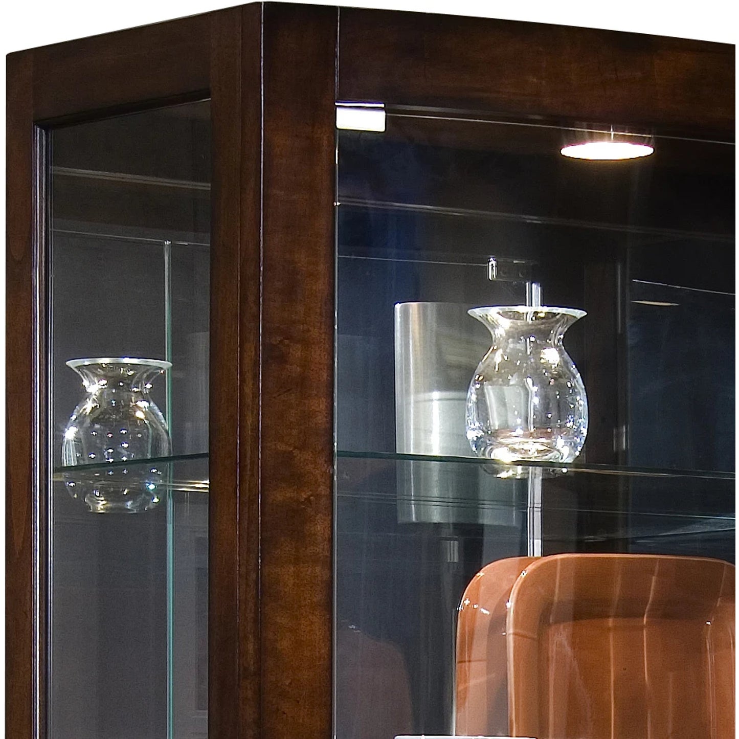 002 SI-2155510 | Closeup | 33'' Wide Hardwood Mahogany Curio Display Cabinet by Pulaski Furniture in dark mahogany brown. Made from select hardwoods in a traditional style.