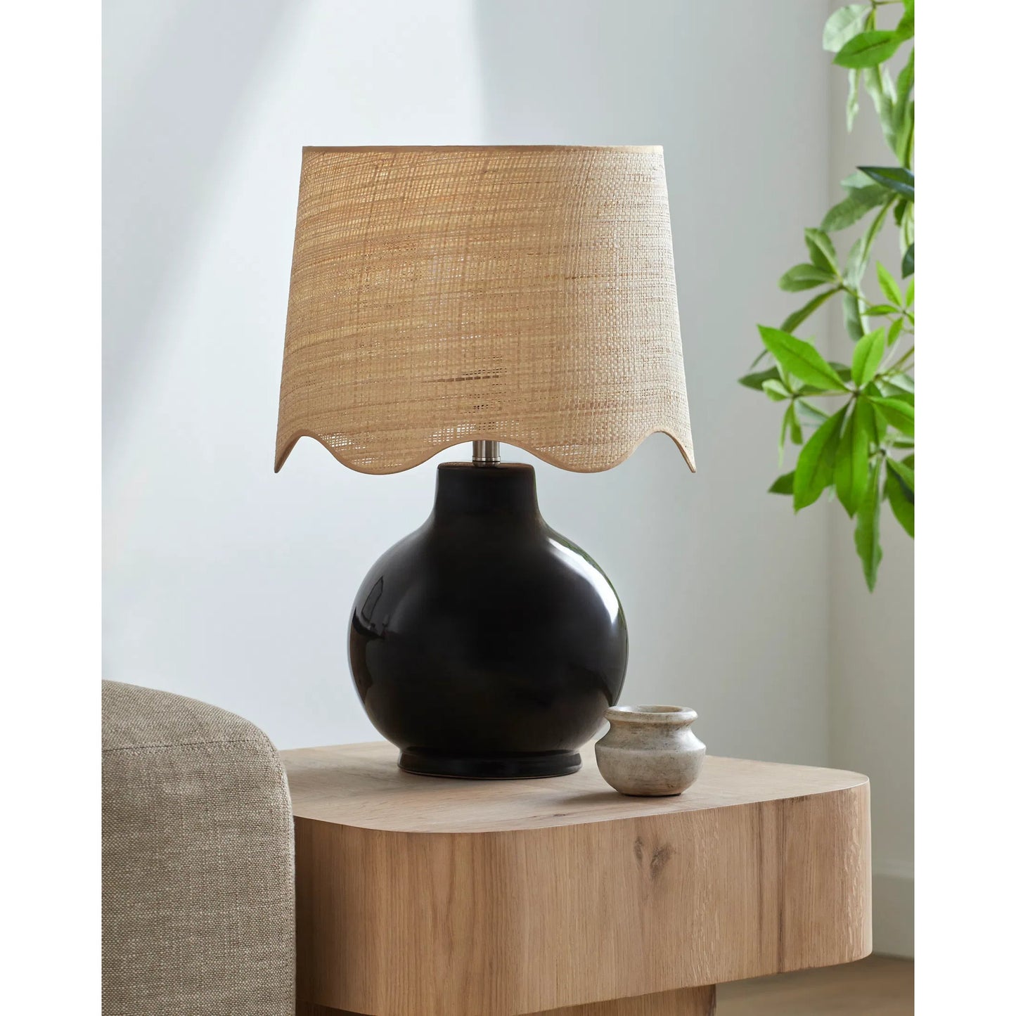010 SI-2168556 | Lifestyle | Doheny Table Lamp I by Livabliss in high gloss. Made from ceramic, rattan, metal in a cottage & farmhouse style.