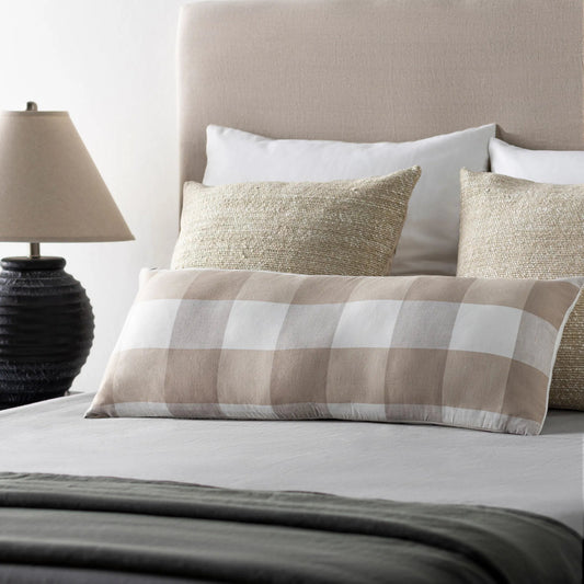 Dakota Pillow - 32800 by Livabliss in light silver, khaki, grey, warm grey, ash. Made from front: 55% linen, front: 45% cotton, back: 100% cotton in a modern style.