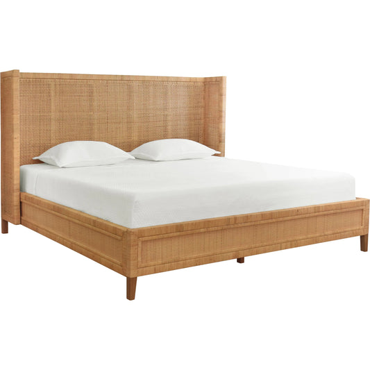 Dolly Winged Headboard and Platform by Worlds Away in brown. Made from rattan in a rustic style.