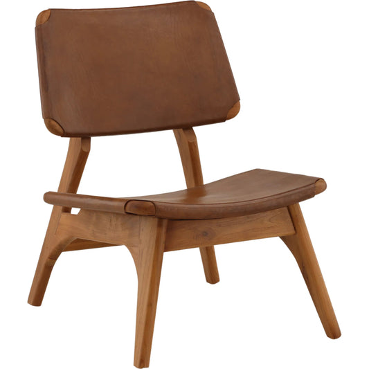 Quintero Occasional Chair by Arch & Plane in brown, natural. Made from leather, teak wood in a traditional style.