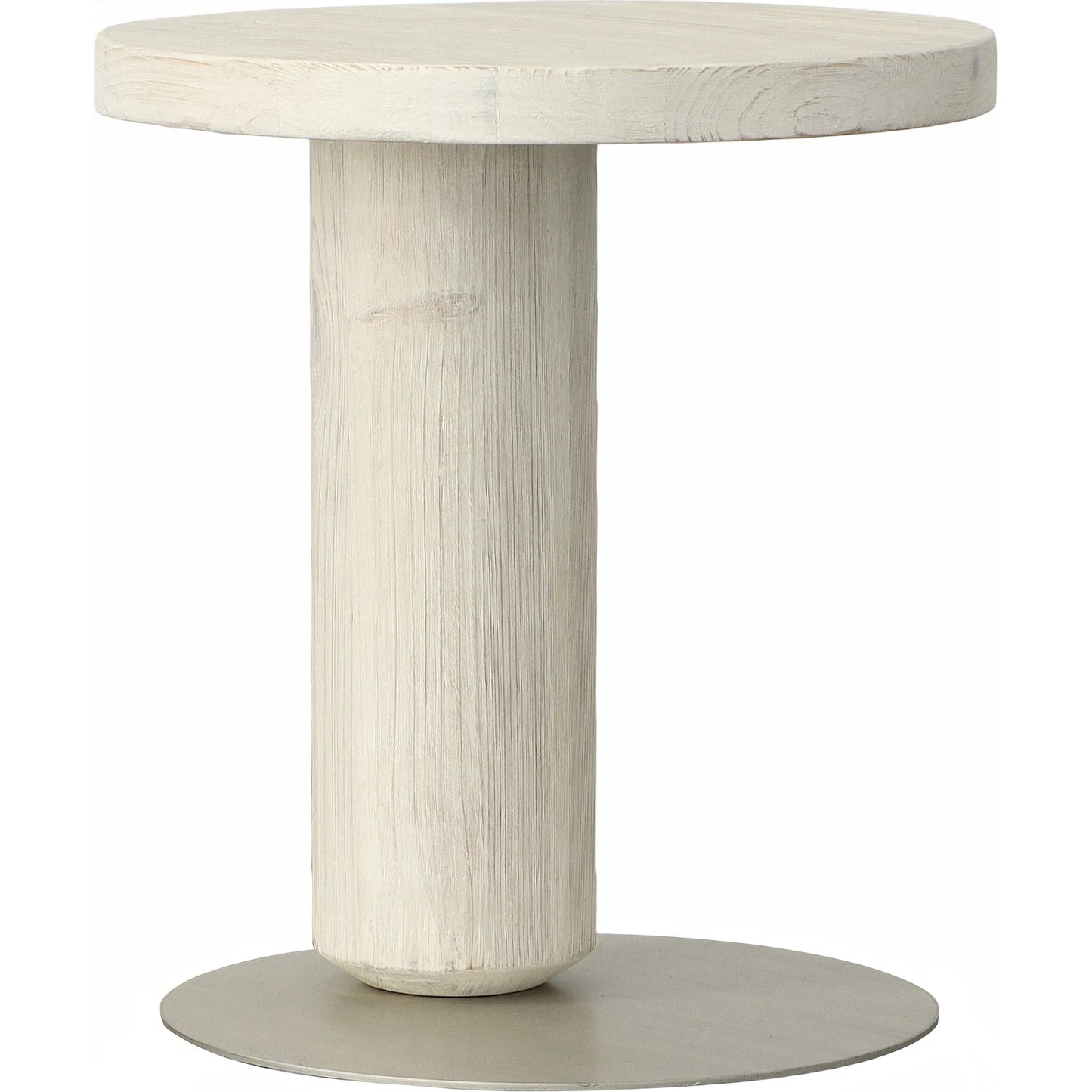 001 SI-2075448 | Primary Silo | Tacoma Reclaimed Side Table by Arch & Plane in white, silver and whitewash, brushed nickel finish. Made from reclaimed pine wood, metal in a modern style.