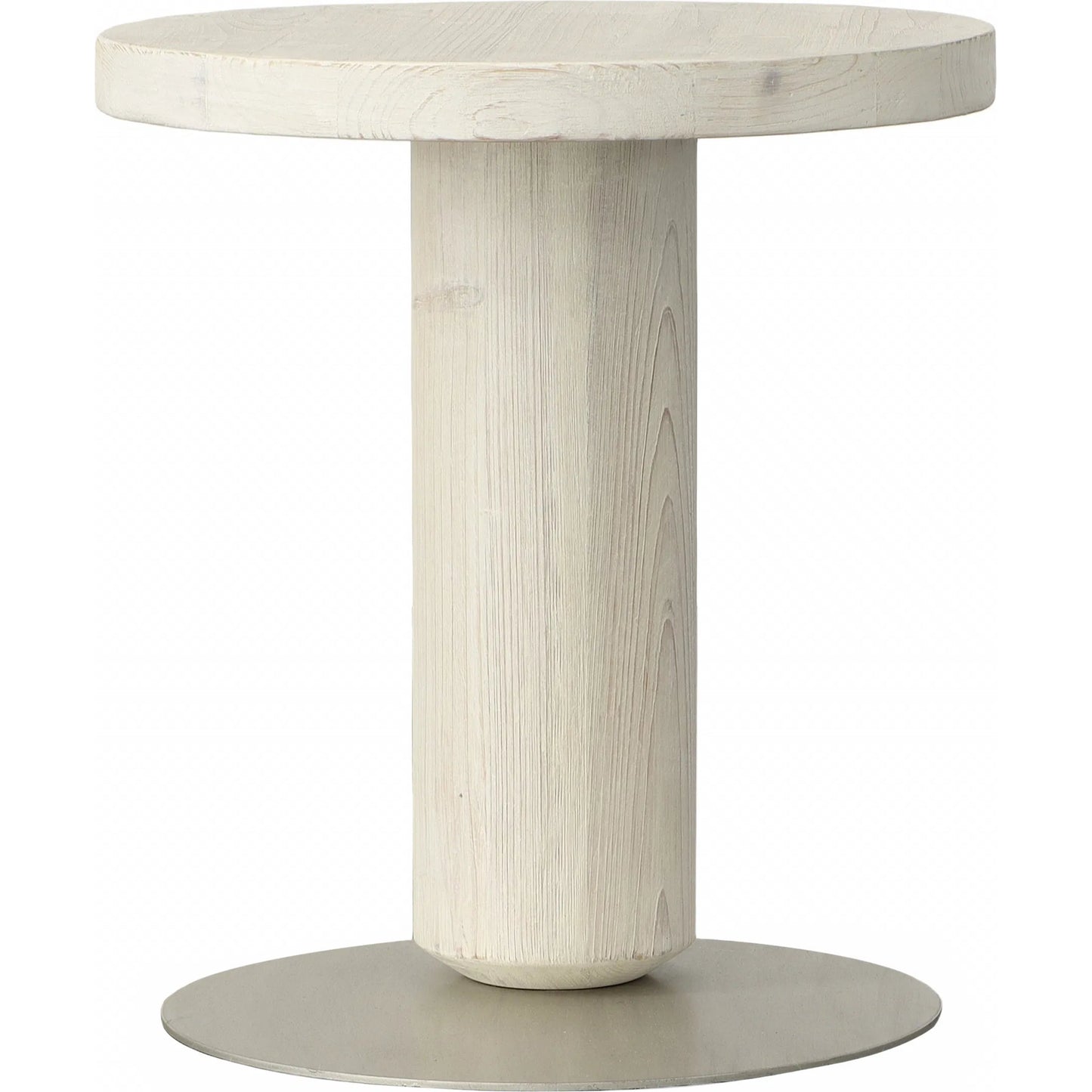 003 SI-2075448 | Unknown | Tacoma Reclaimed Side Table by Arch & Plane in white, silver and whitewash, brushed nickel finish. Made from reclaimed pine wood, metal in a modern style.