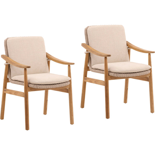 Wembley Outdoor Dining Chair (Set of 2) by Arch & Plane in beige, natural. Made from outdoor performance linen, twisted synthetic wicker, teak wood in a transitional style.