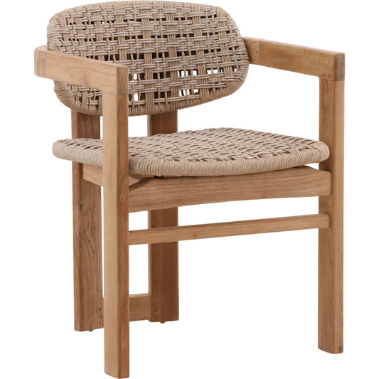 Jovita Outdoor Dining Chair by Arch & Plane in beige, natural. Made from twisted synthetic wicker, teak wood in a transitional style.