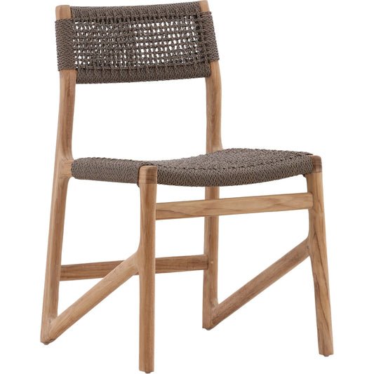 Ysidro Outdoor Dining Chair by Arch & Plane in grey, natural. Made from braided synthetic wicker, teak wood in a transitional style.