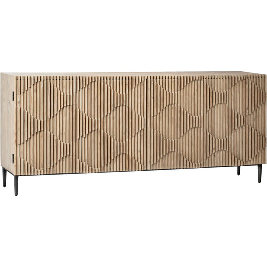 Madera Sideboard by Arch & Plane in light warm wash finish. Made from reclaimed pine wood on iron base in a transitional style.