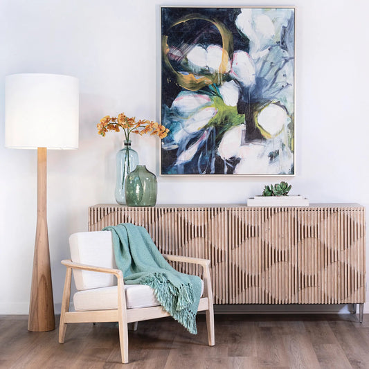 Madera Sideboard by Arch & Plane in light warm wash finish. Made from reclaimed pine wood on iron base in a transitional style.