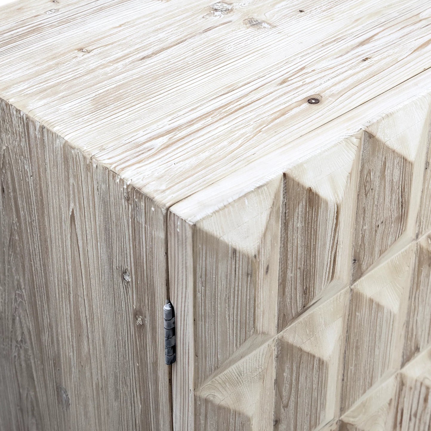 004 SI-1924293 | Closeup | Ciara Reclaimed Pine 4-Door Sideboard by Arch & Plane in light warm wash, black. Made from reclaimed pine in a modern style.