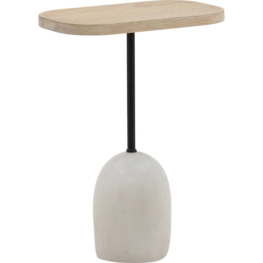 Jaiden End Table by Arch & Plane in light natural, black, off white. Made from oak wood, iron, ceramic in a transitional style.