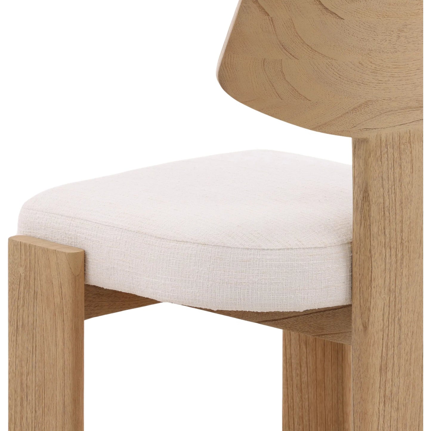 005 SI-2350512 | Closeup | Chesley Dining Chair (Set of 2) by Arch & Plane in cream, natural. Made from boucle fabric, mindi wood in a transitional style.