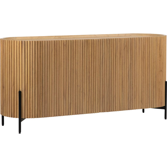 Tala Sideboard by Arch & Plane in natural finish with black metal legs. Made from mindi wood, veneer with iron legs in a transitional style.
