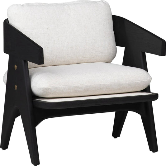 Adelaide Occasional Chair by Arch & Plane in black wood finish, off white upholstery. Made from mindi wood, polyester blend upholstery in a modern style.