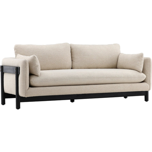 Magali Sofa by Arch & Plane in edwin beige, coffee wood finish. Made from polyester blend, mindi wood in a transitional style.